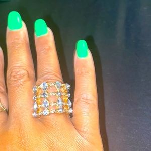 Beautiful gold tone and CZ wide ring size 7